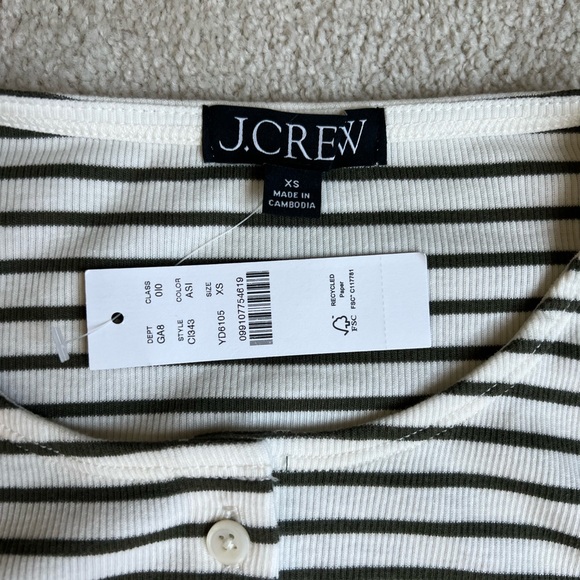 J. Crew Fine rib knit cardigan in green white stripe, XS extra small NWT - Picture 3 of 5